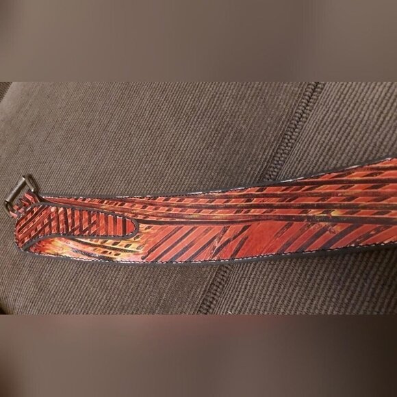 Firetrap Wide Leather Belt Red & Black Tribal Pattern Grunge Waist Cincher - Picture 8 of 8